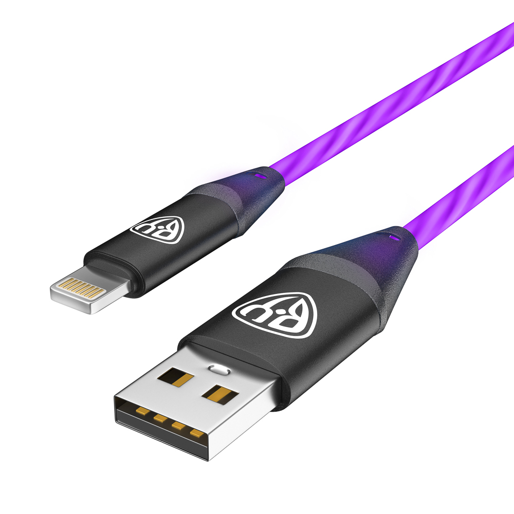 BY Кабель для зарядки Светящийся iP, 1м, 2.4А, Быстрая зарядка, подсв. фиолетовая, Герои, КОНЁК, арт.№ 931-465