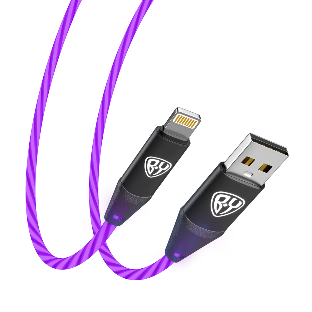 BY Кабель для зарядки Светящийся iP, 1м, 2.4А, Быстрая зарядка, подсв. фиолетовая, Герои, КОНЁК, арт.№ 931-465