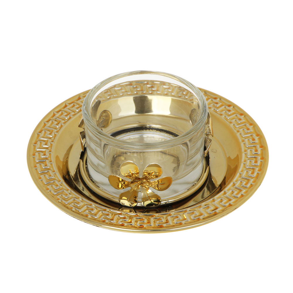 Подсвечник металлический со стеклянным стаканом для одной свечи, 10х10х3 см, арт.1, арт.№ 477-149