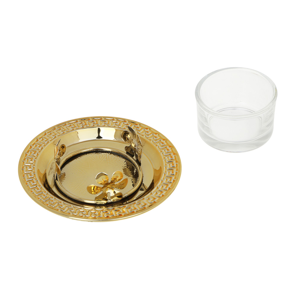 Подсвечник металлический со стеклянным стаканом для одной свечи, 10х10х3 см, арт.1, арт.№ 477-149