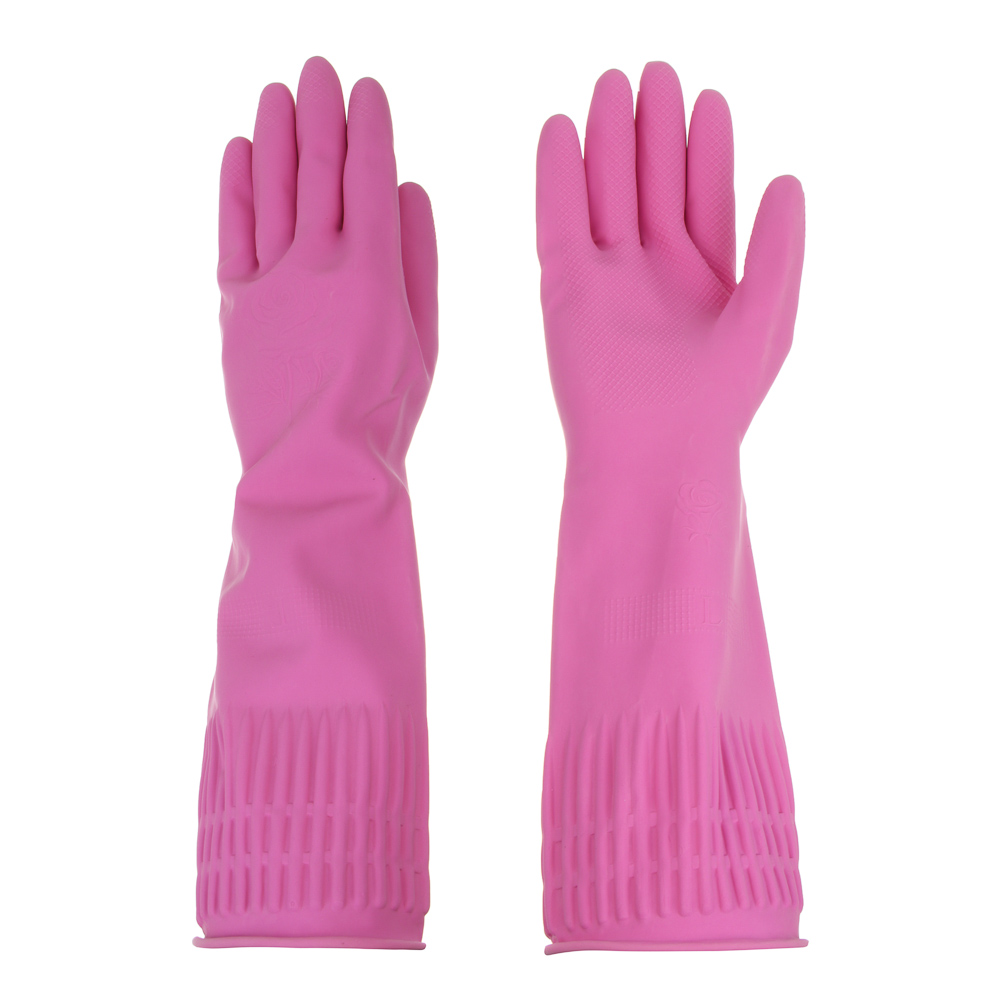 Перчатки с манжетой тм VETTA, размер L, 38см, пара 100г, латекс, розовый цвет, арт.№ 447-062