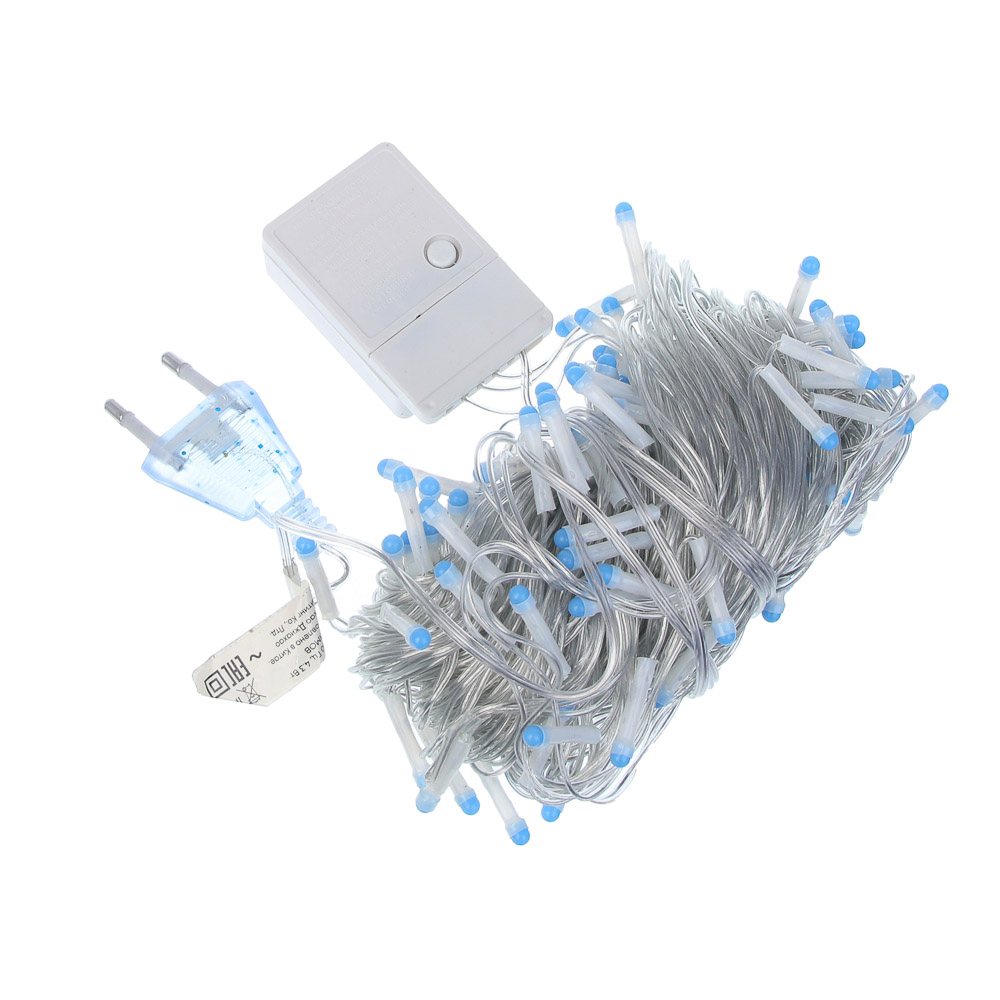 Гирлянда вьюн 10 м СНОУ БУМ, 80 LED ламп, цветной диод/синий (8 режимов), ПВХ прозрачный, 220В, арт.№ 384-188