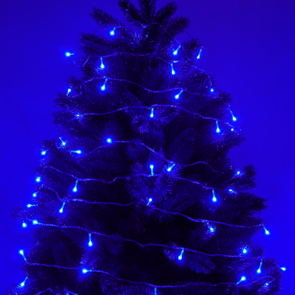 Гирлянда вьюн 10 м СНОУ БУМ, 80 LED ламп, цветной диод/синий (8 режимов), ПВХ прозрачный, 220В, арт.№ 384-188