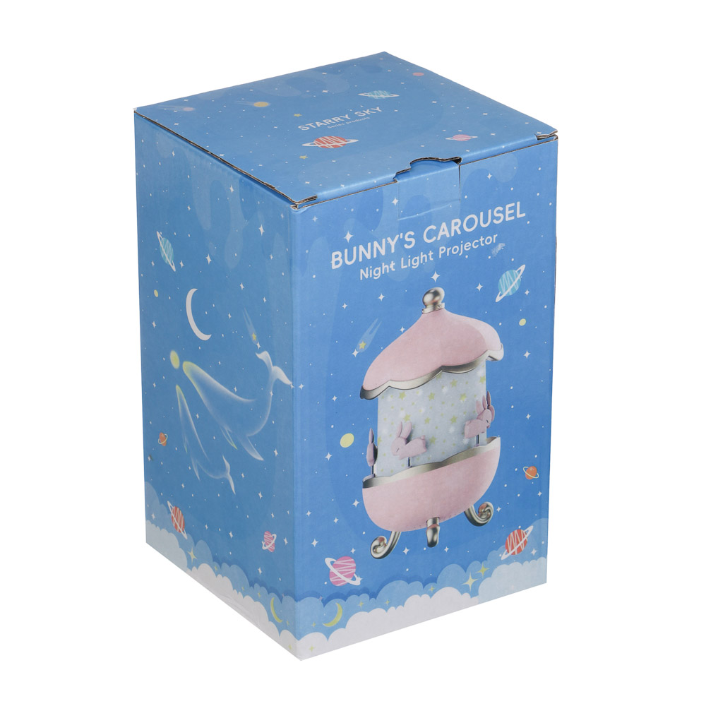 Светильник-ночник проектор BY Карусель, колонка Bt 3Вт, 6 проекций, акб. 1200mAh, USB 5В, розовый, арт.№ 476-458