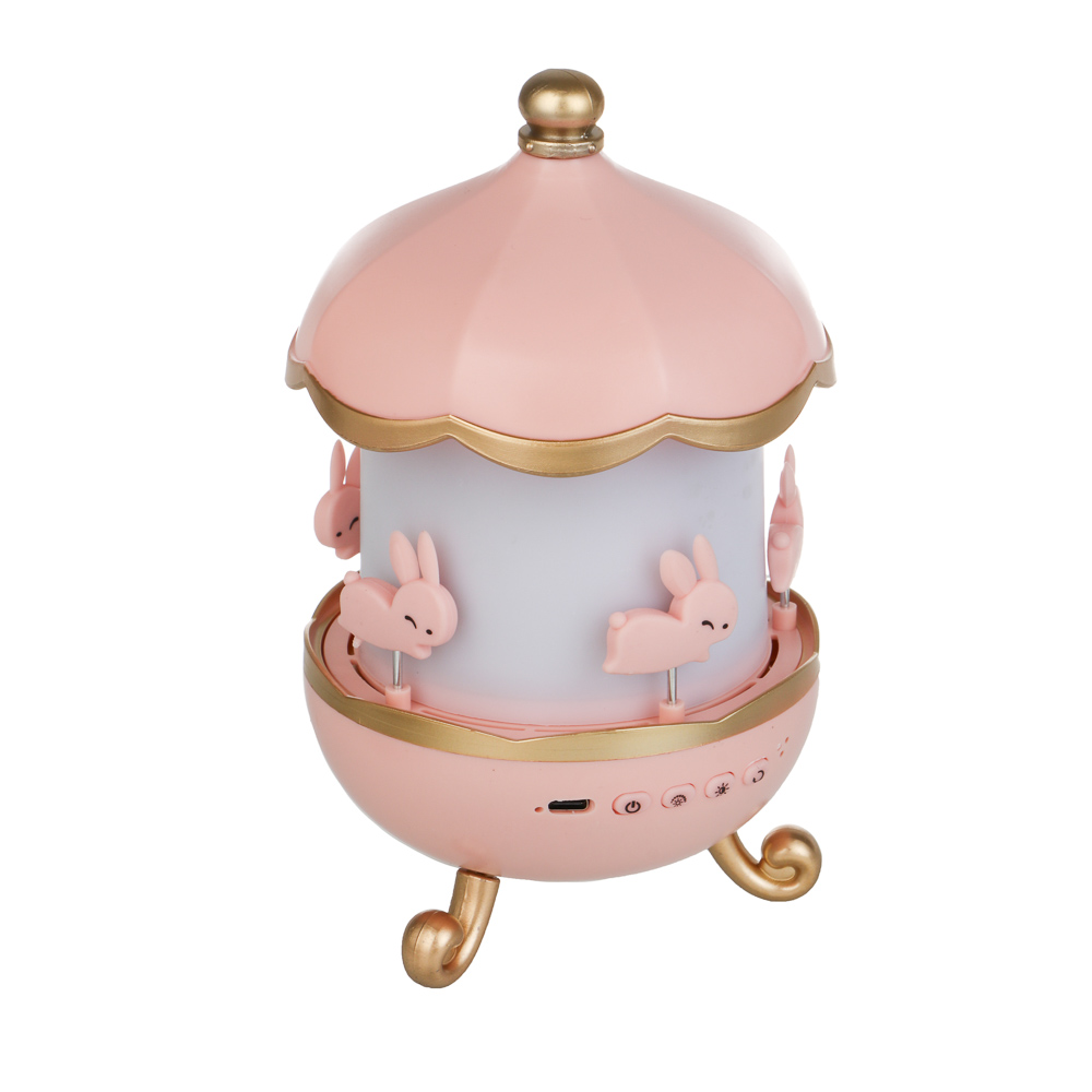 Светильник-ночник проектор BY Карусель, колонка Bt 3Вт, 6 проекций, акб. 1200mAh, USB 5В, розовый, арт.№ 476-458