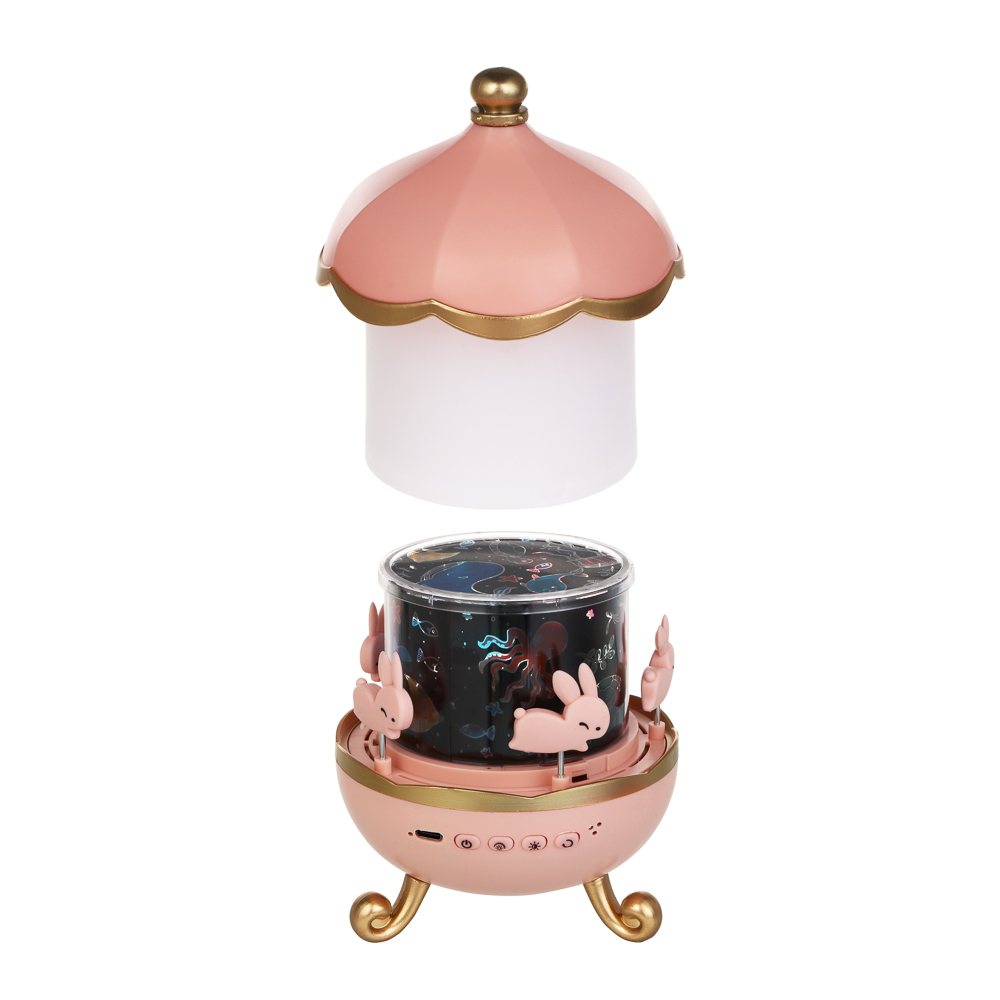 Светильник-ночник проектор BY Карусель, колонка Bt 3Вт, 6 проекций, акб. 1200mAh, USB 5В, розовый, арт.№ 476-458