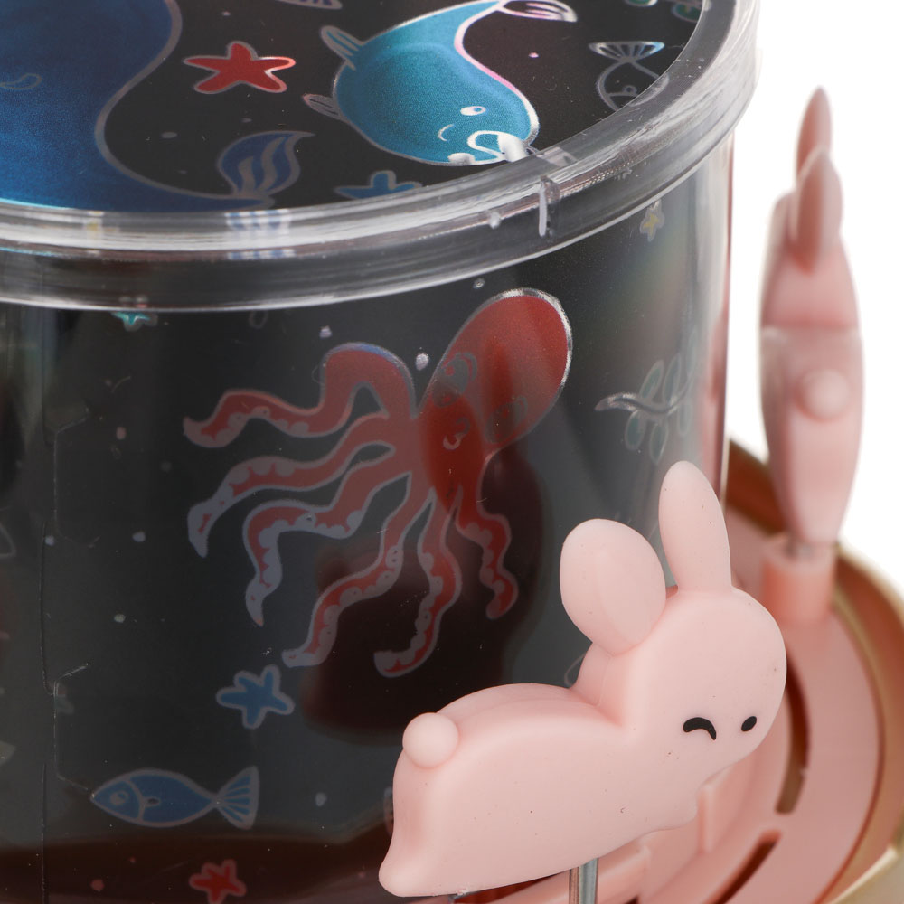 Светильник-ночник проектор BY Карусель, колонка Bt 3Вт, 6 проекций, акб. 1200mAh, USB 5В, розовый, арт.№ 476-458