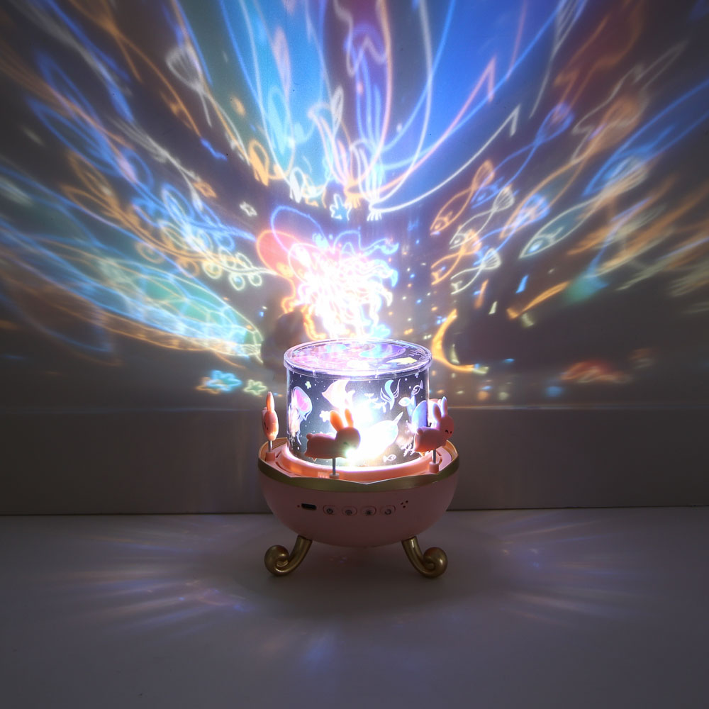 Светильник-ночник проектор BY Карусель, 6 проекций, акб. 1200mAh, USB 5В, розовый, арт.№ 476-459