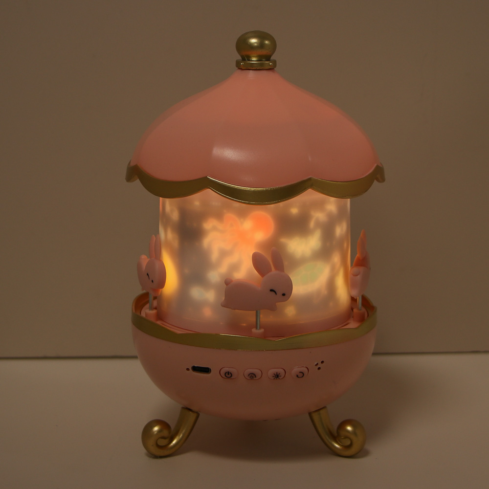 Светильник-ночник проектор BY Карусель, 6 проекций, акб. 1200mAh, USB 5В, розовый, арт.№ 476-459