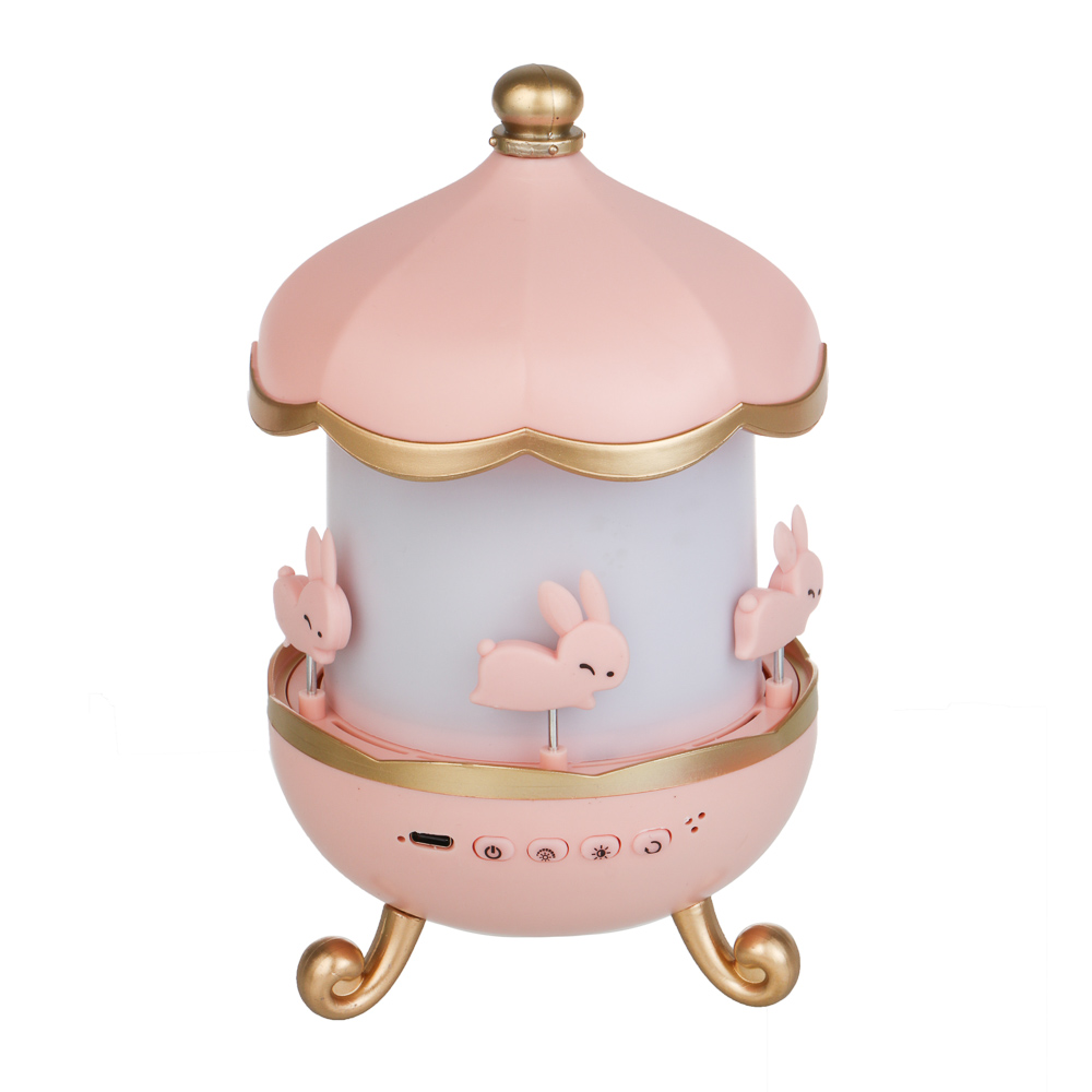 Светильник-ночник проектор BY Карусель, 6 проекций, акб. 1200mAh, USB 5В, розовый, арт.№ 476-459