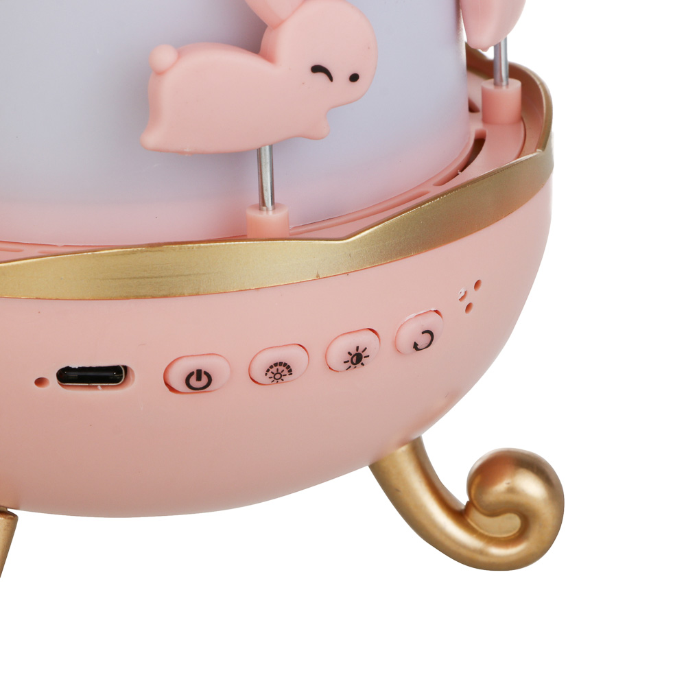 Светильник-ночник проектор BY Карусель, 6 проекций, акб. 1200mAh, USB 5В, розовый, арт.№ 476-459