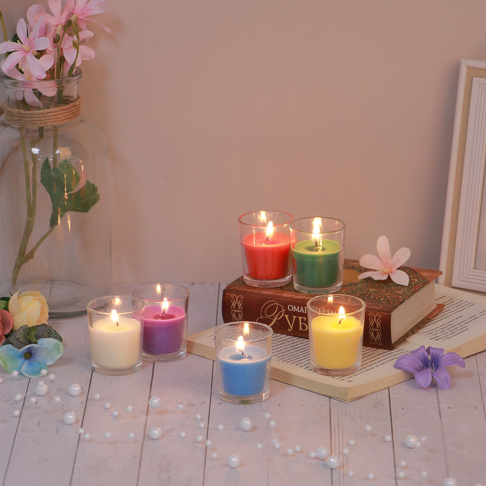 LADECOR Свеча в стеклянном подсвечнике, парафин, 4,4x5,4 см, 6 цветов, арт.№ 508-820