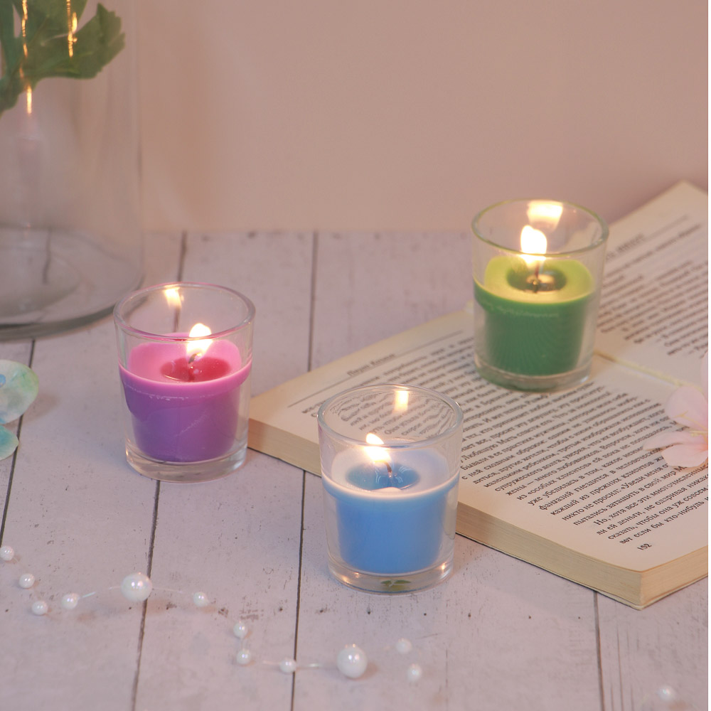 LADECOR Свеча в стеклянном подсвечнике, парафин, 4,4x5,4 см, 6 цветов, арт.№ 508-820