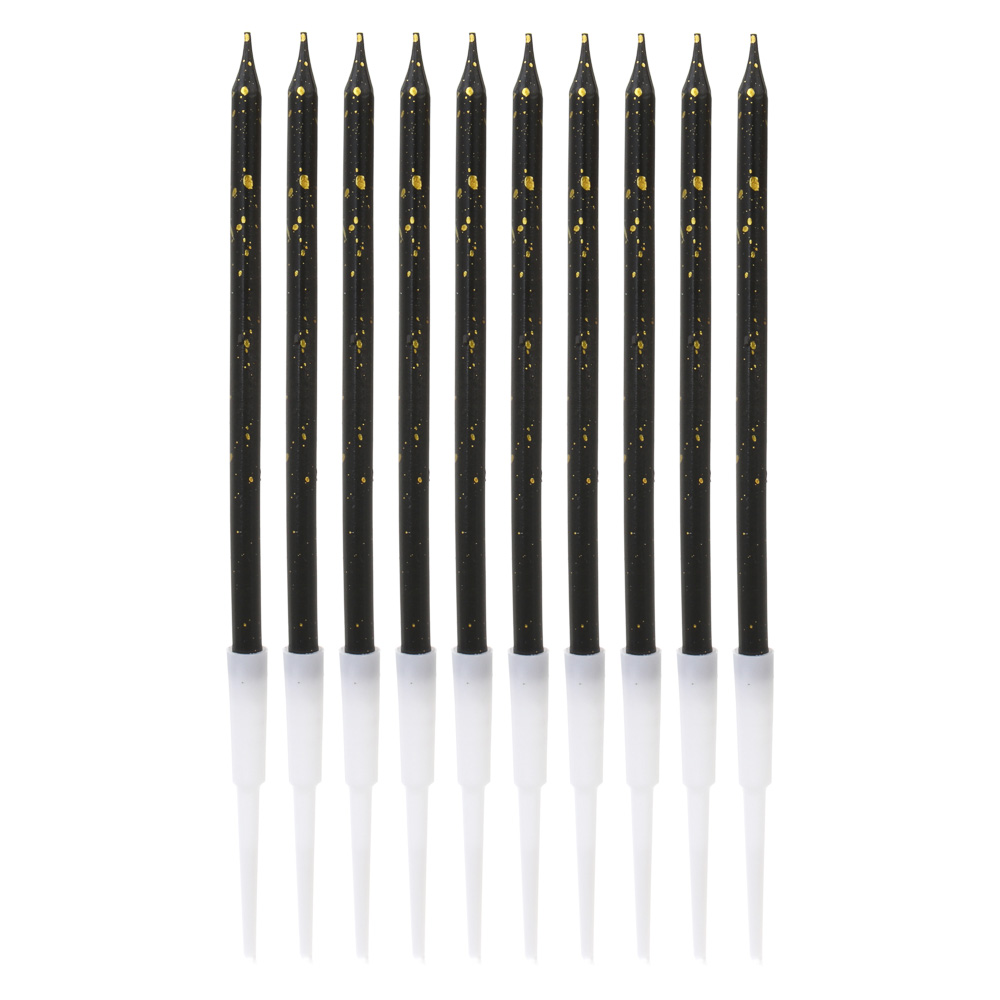 Свеча для торта тм Fntastic, 0,5х13 см,10 шт, парафин, черный, золото, арт.№ 506-250