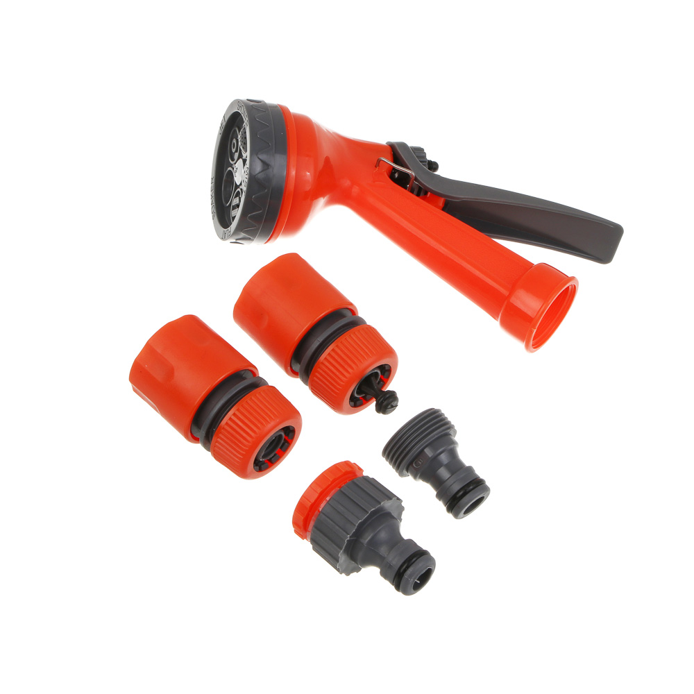 INBLOOM Набор для полива (пистолет 5 реж- 1шт., 1/2" коннектор- 2шт., 1/2"-3/4" штуцер-1шт.) ПП, арт.№ 160-001