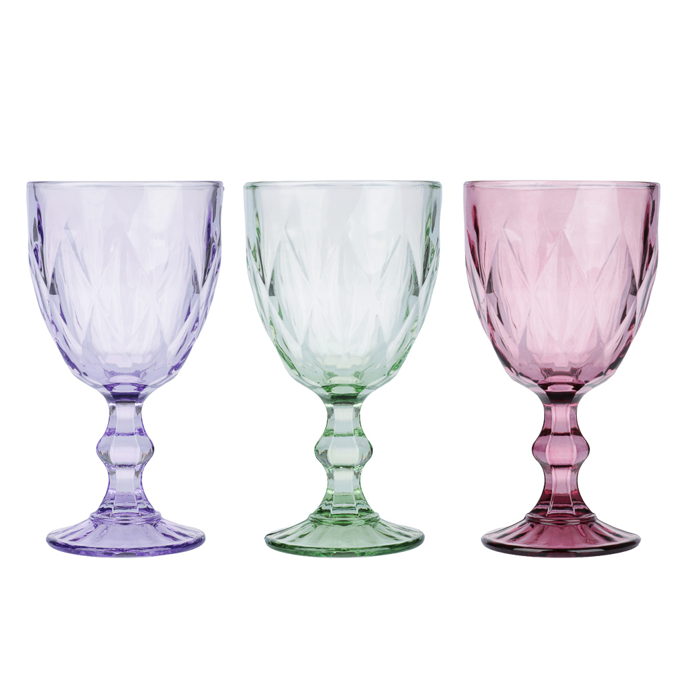 Набор бокалов для вина тм MILLIMI Ромб, 320мл, стекло, 3 шт, 3 цвета, арт.№ 878-712