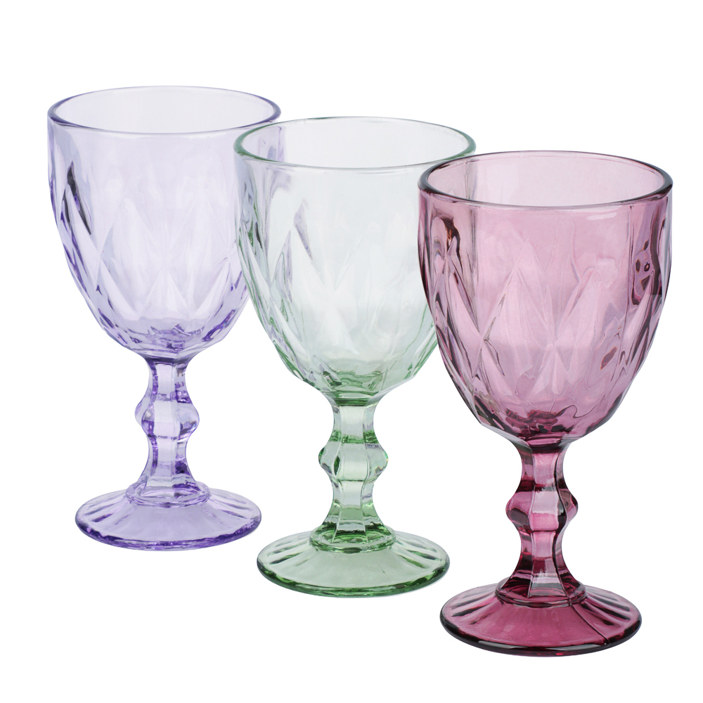 Набор бокалов для вина тм MILLIMI Ромб, 320мл, стекло, 3 шт, 3 цвета, арт.№ 878-712