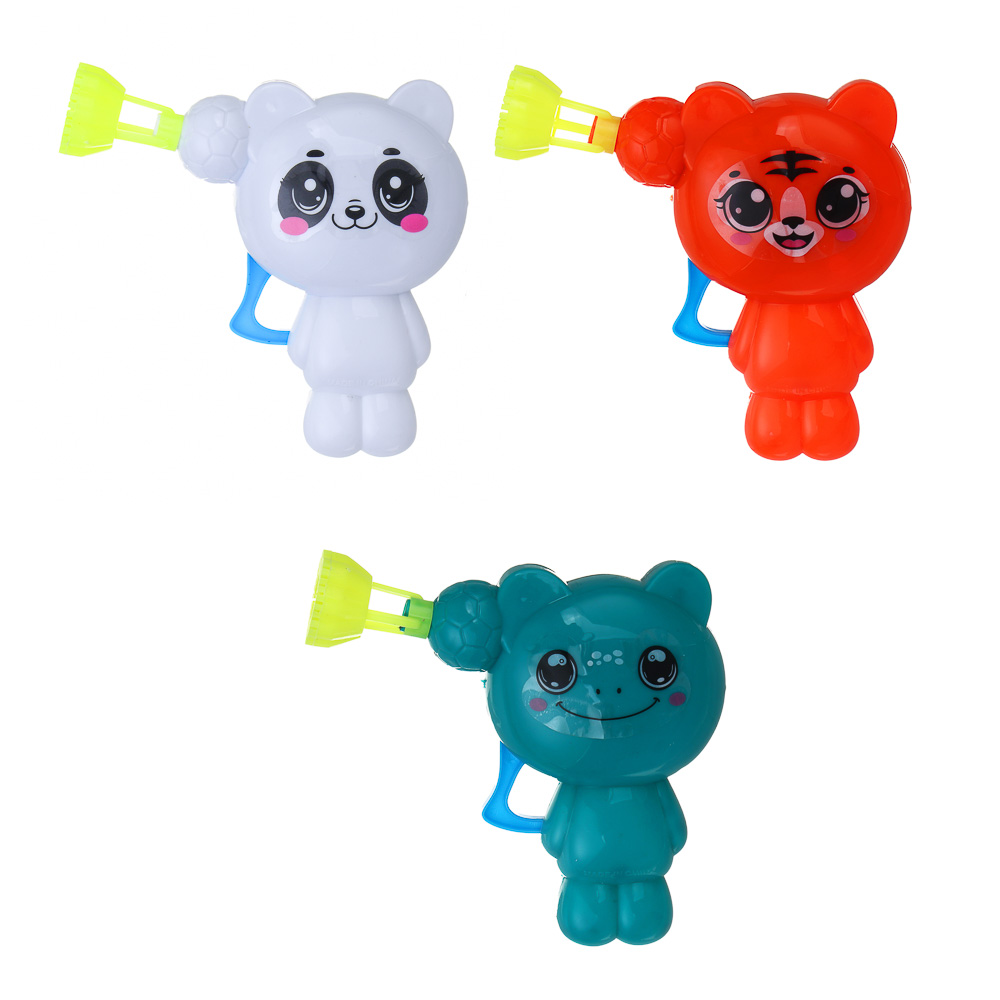 ИГРОЛЕНД Пистолет для выдувания мыльных пузырей, "Зверята", РР, 40 мл, мыльный р-р, 17х4х15 см, 3 дизайна, арт.№ 460-041