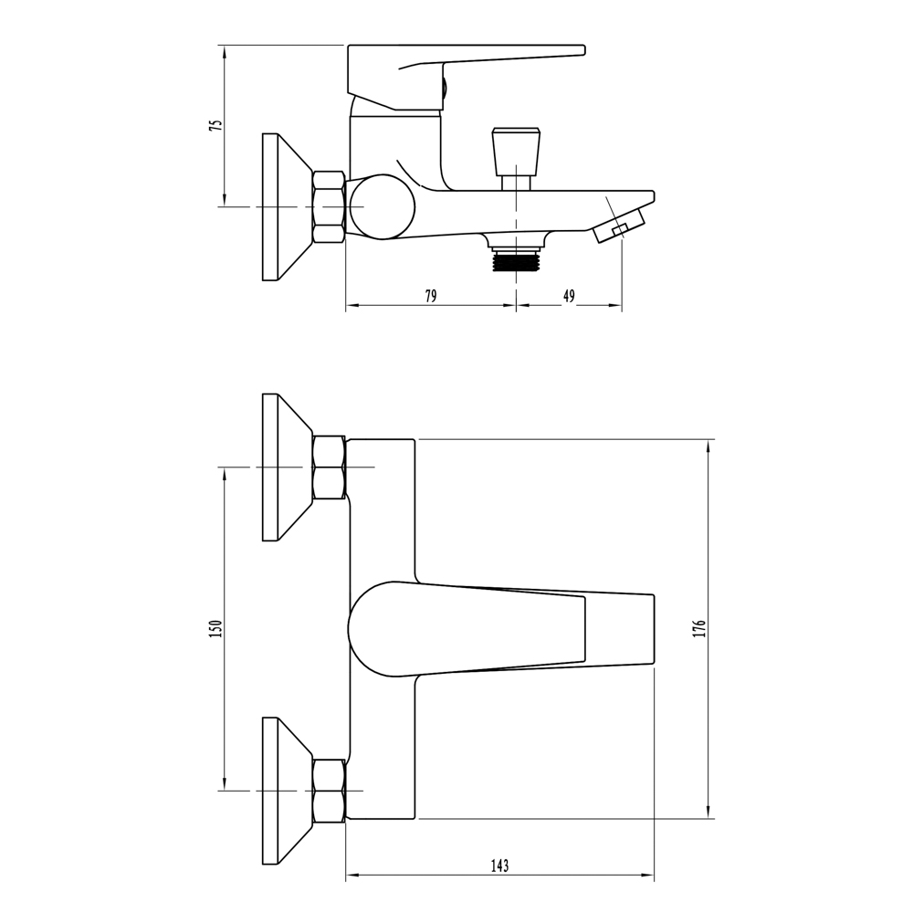СоюзКран Смеситель для ванны с душем, короткий излив, керам. картридж 35мм, хром, цинк, SK07-M105, арт.№ 567-082