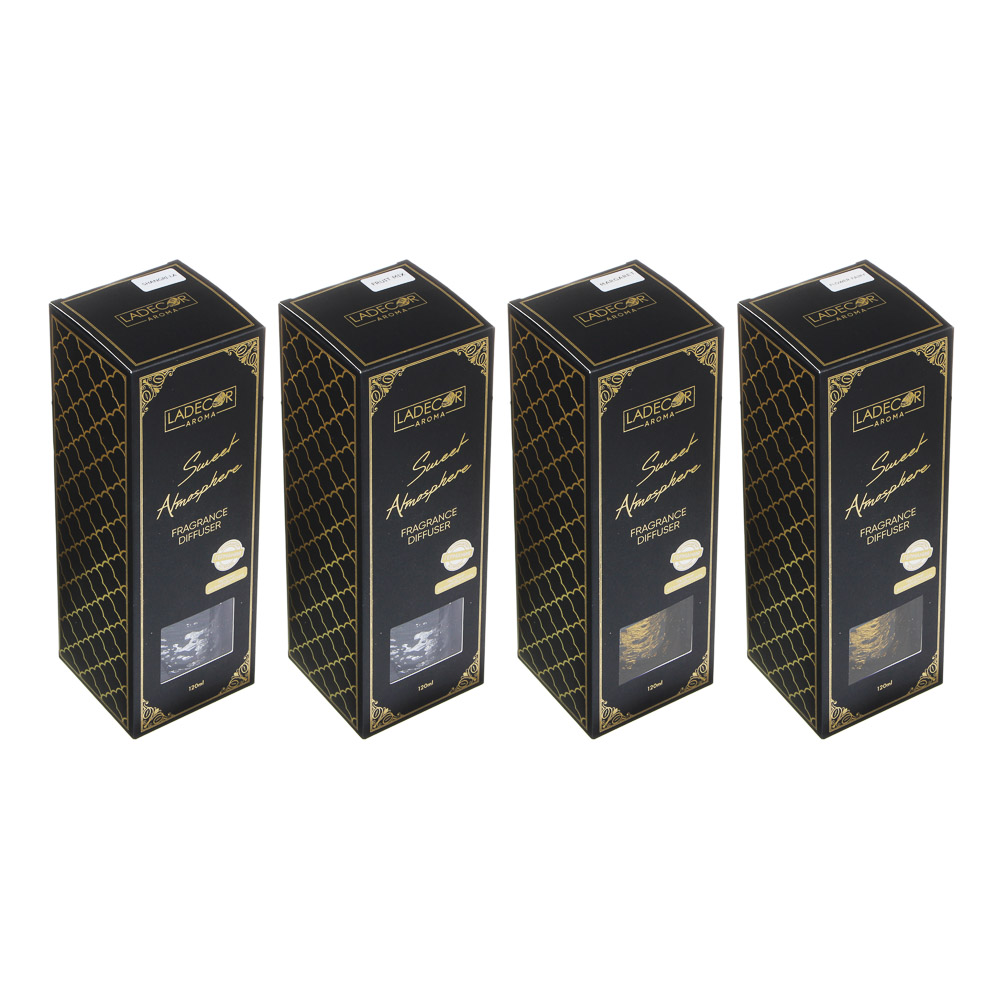 LADECOR Аромадиффузор с палочками, 120 мл, 4 аромата, арт.№ 412-072