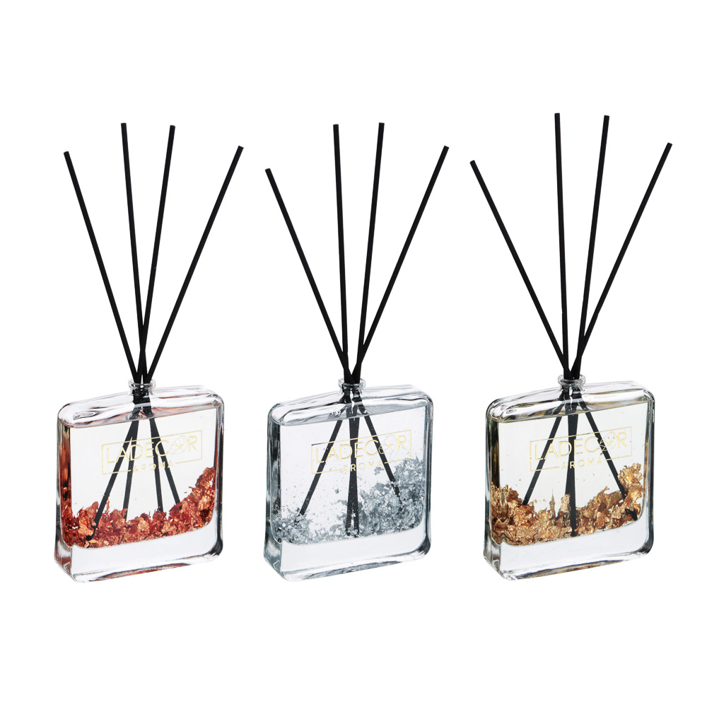 LADECOR Аромадиффузор с палочками, с блестками, 100 мл, 3 аромата, арт.№ 412-076