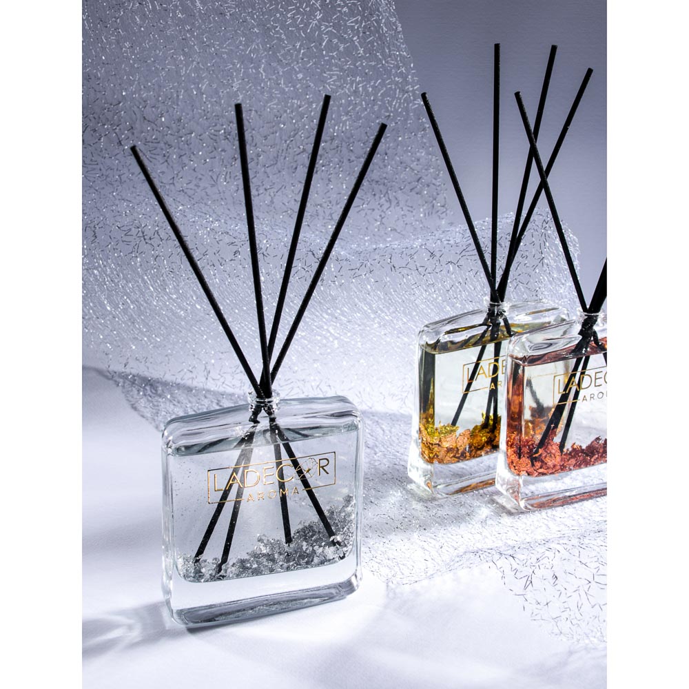LADECOR Аромадиффузор с палочками, с блестками, 100 мл, 3 аромата, арт.№ 412-076