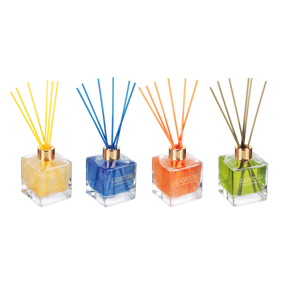 LADECOR Аромадиффузор с палочками, с блестками, 200 мл, 4 аромата, арт.№ 412-074