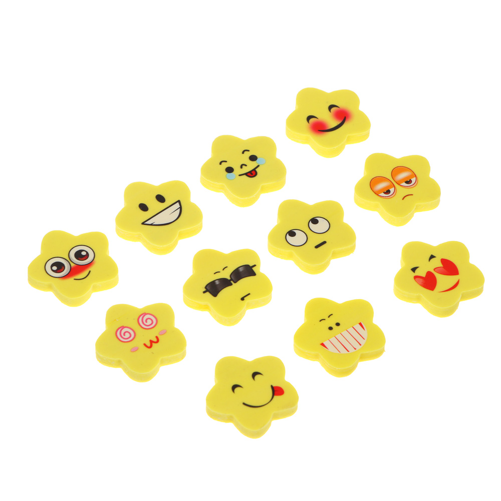 Ластик в форме звезды со смайлом, 6х6 см, 11 дизайнов, ТПР, арт.№ 576-055