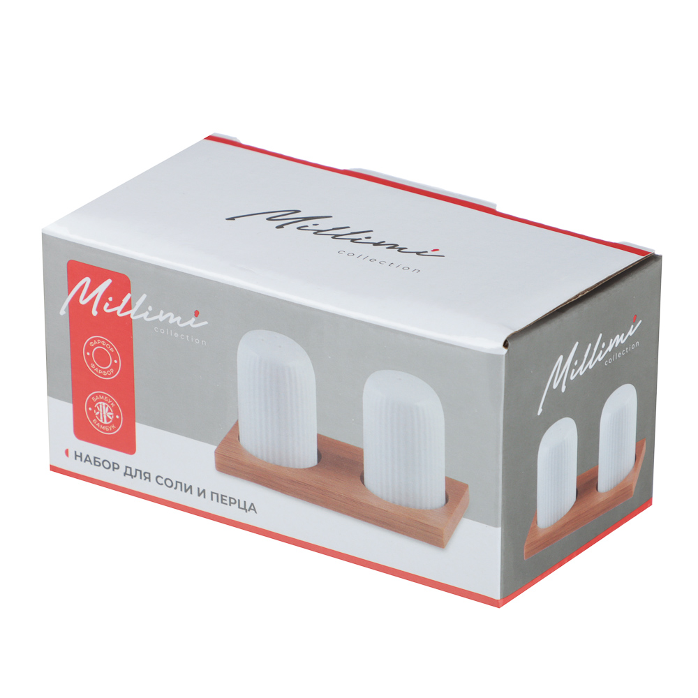 Набор для соли и перца тм MILLIMI, 60 мл × 2, фарфор, бамбук, арт.№ 816-274