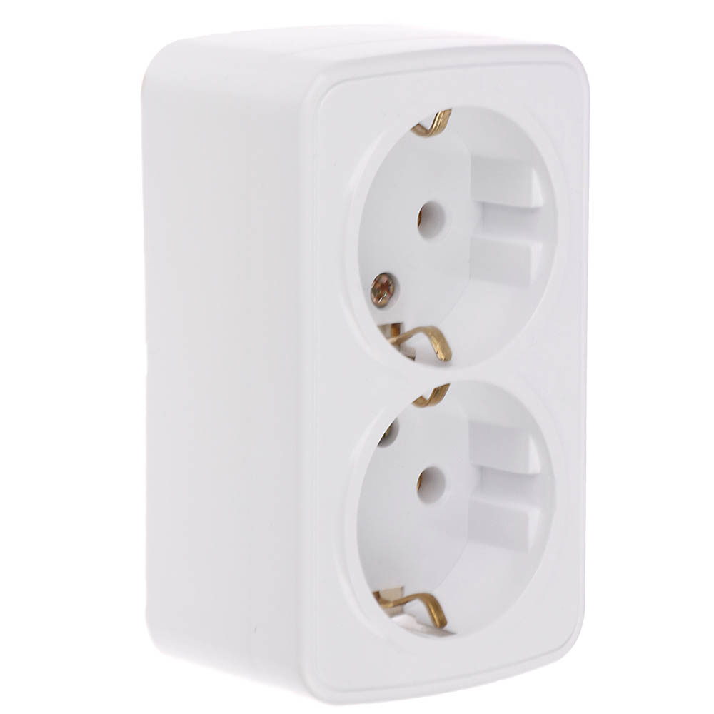 Розетка Intro Polo/Quadro двойная с заземлением 2х2P+E Schuko 16А-250В IP20 ОУ белый, арт.№ 904-145
