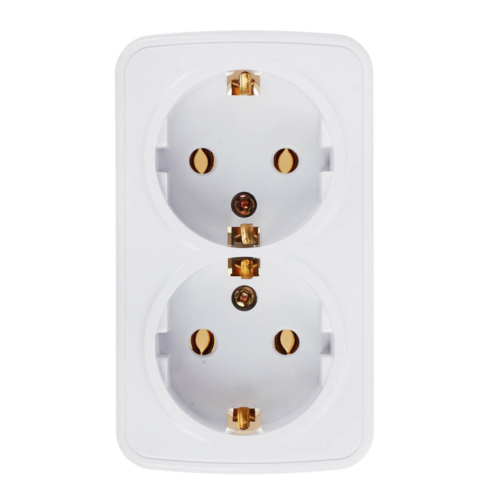 Розетка Intro Polo/Quadro двойная с заземлением 2х2P+E Schuko 16А-250В IP20 ОУ белый, арт.№ 904-145