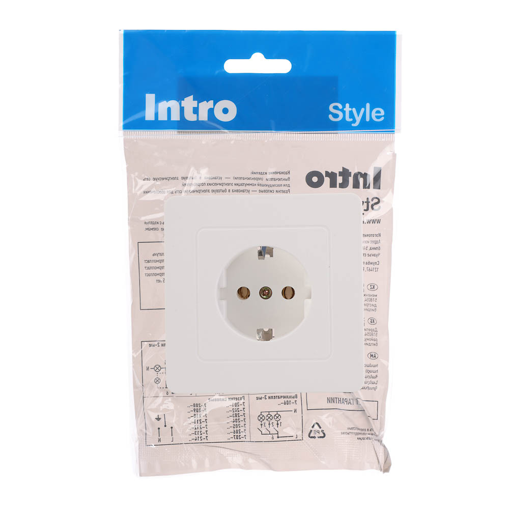 Розетка скрытой установки Intro Style с заз. 2P+E Schuko, 16А-250В, IP20, СУ, 7-202-01, белый, арт.№ 904-146