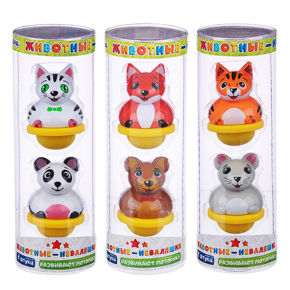ИГРОЛЕНД Набор животных неваляшек 2шт, ABS, 6,5х19х6,5см, 3 дизайна, арт.№ 889-071