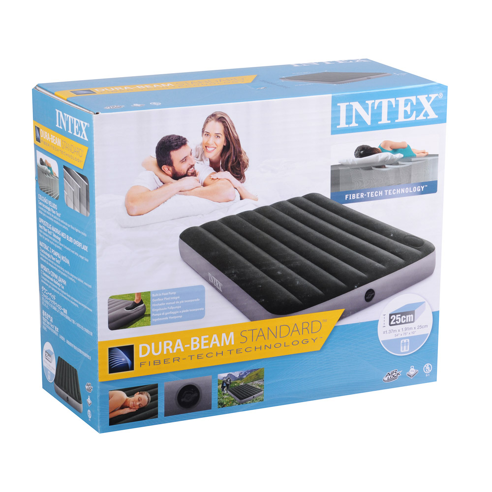 INTEX Матрас надувной DOWNY AIRBED, встроенный ножной насос, 191x137x25см, до 272кг, 64762, арт.№ 108-061