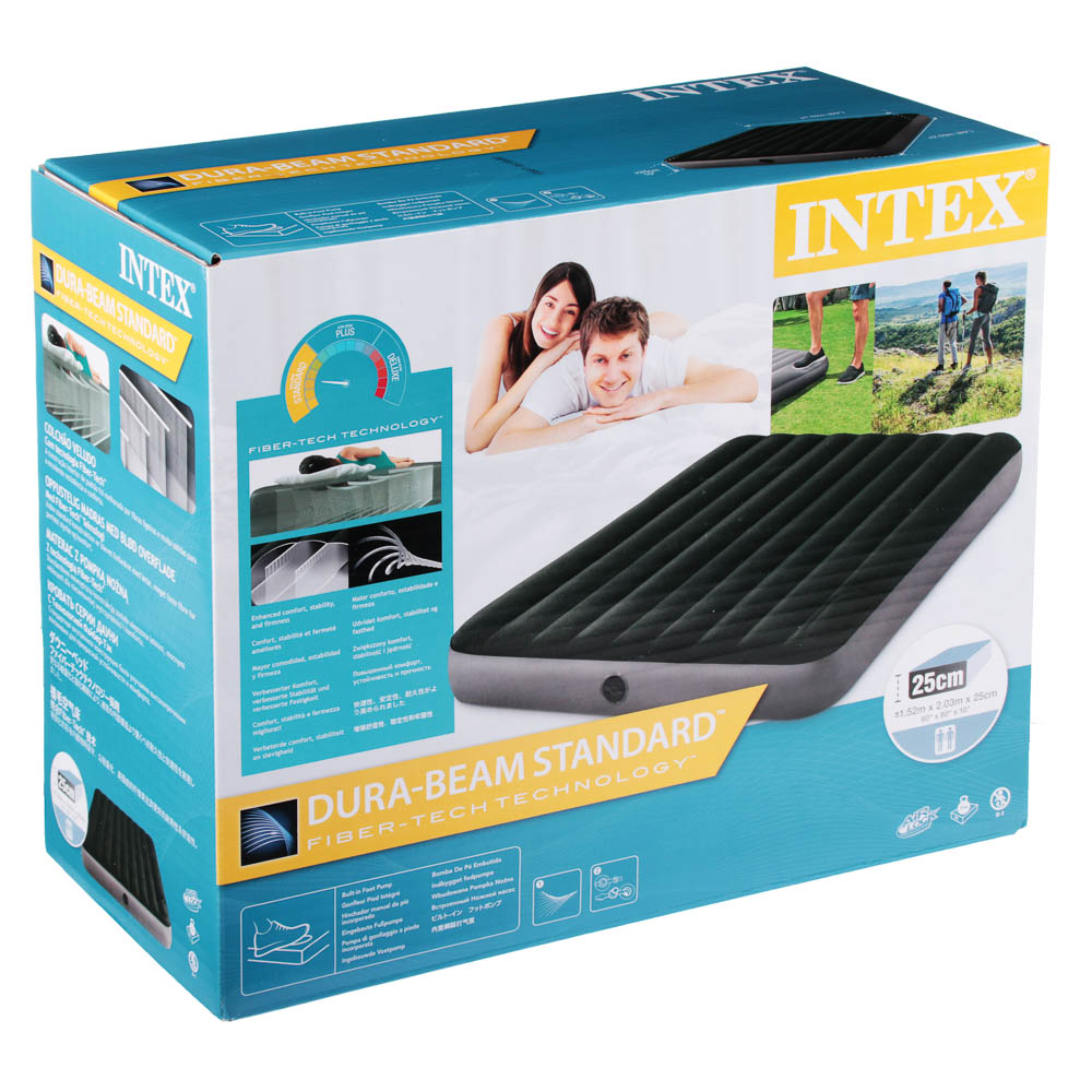 INTEX Матрас надувной DOWNY AIRBED, встроенный ножной насос, 203x152x25см, до 272кг, 64763, арт.№ 108-062