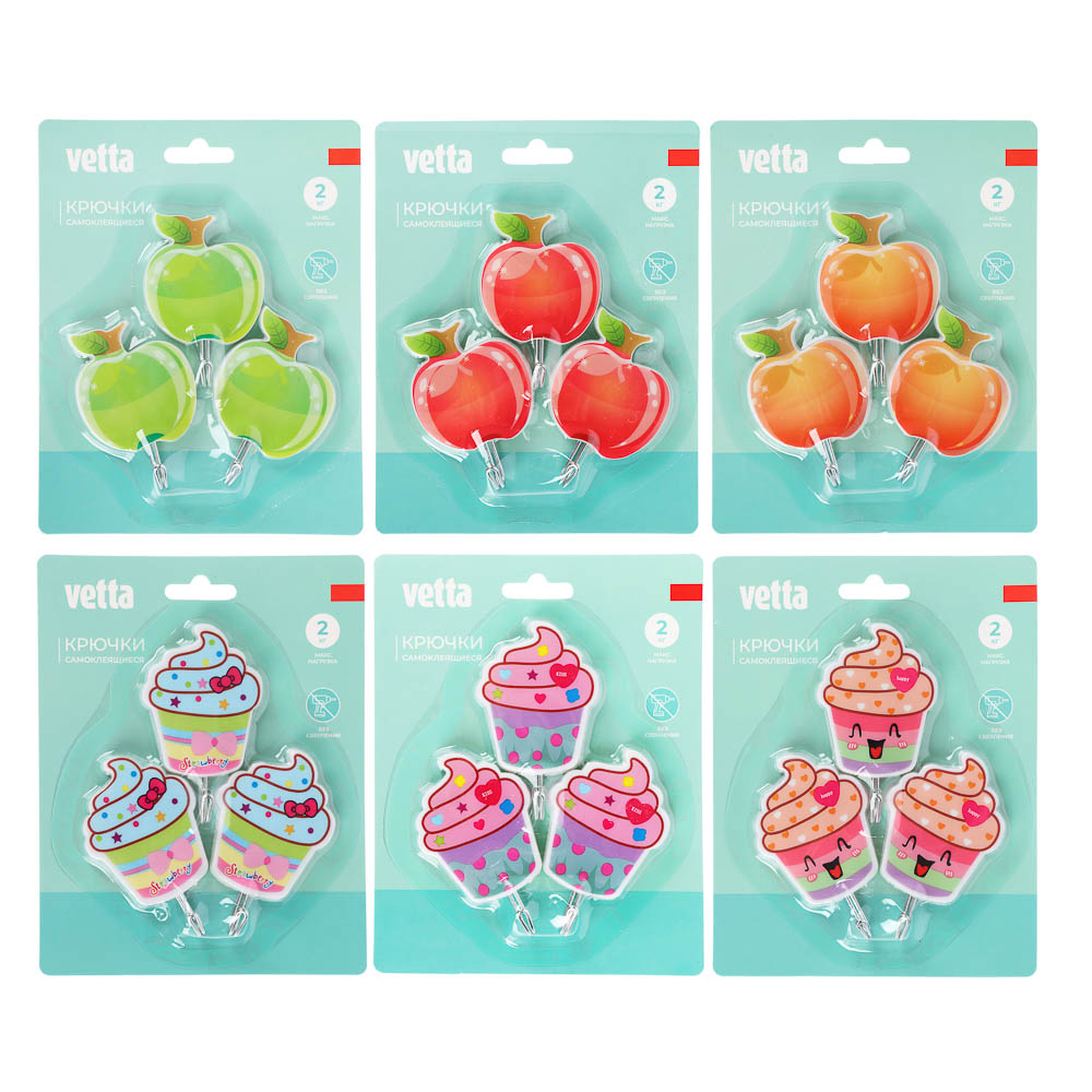 VETTA Крючки самоклеящиеся на блистере "Идиллия", 3шт, металл, пластик,  4 дизайна, арт.№ 440-345