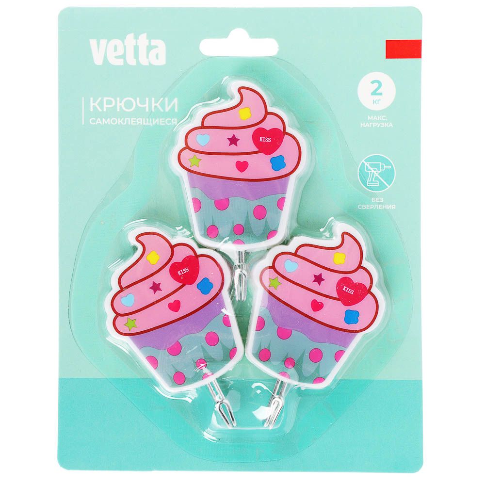 VETTA Крючки самоклеящиеся на блистере "Идиллия", 3шт, металл, пластик,  4 дизайна, арт.№ 440-345