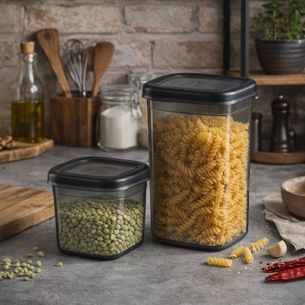 Ёмкость для сыпучих продуктов 0,7л 110х105х95мм, пластик, графит, арт.№ 861-583