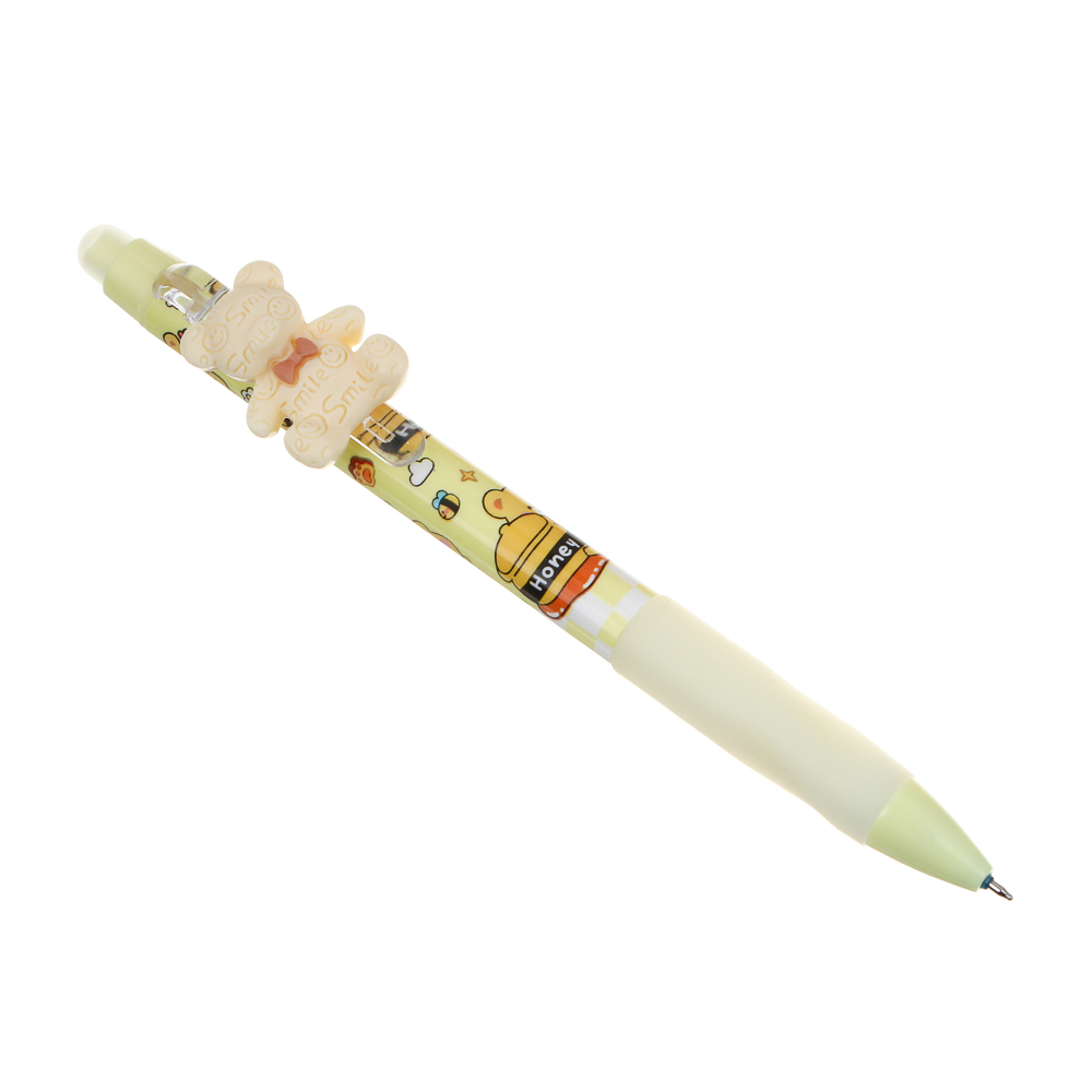 Авторучка гелевая "пиши-стирай" синяя, фигурка на клипе "Мишка", эргономичная накладка, 2 дизайна, арт.№ 591-210