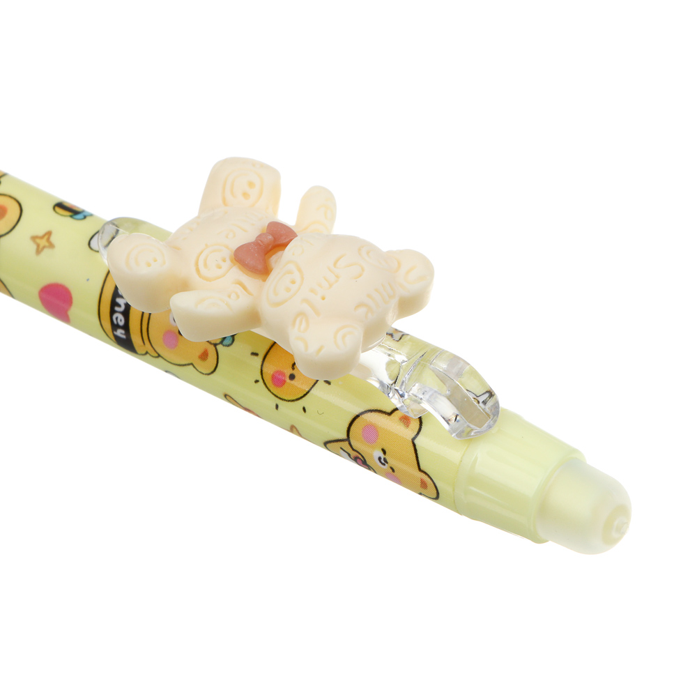 Авторучка гелевая "пиши-стирай" синяя, фигурка на клипе "Мишка", эргономичная накладка, 2 дизайна, арт.№ 591-210