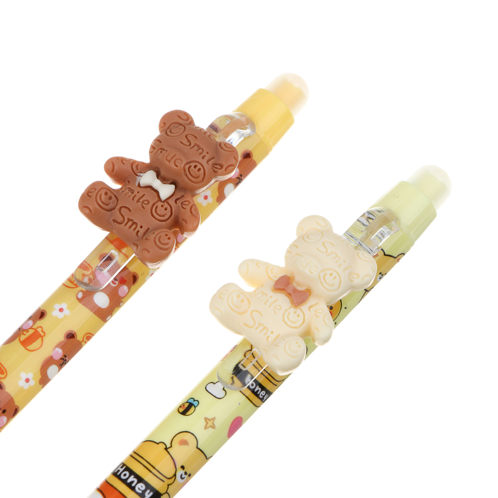 Авторучка гелевая "пиши-стирай" синяя, фигурка на клипе "Мишка", эргономичная накладка, 2 дизайна, арт.№ 591-210