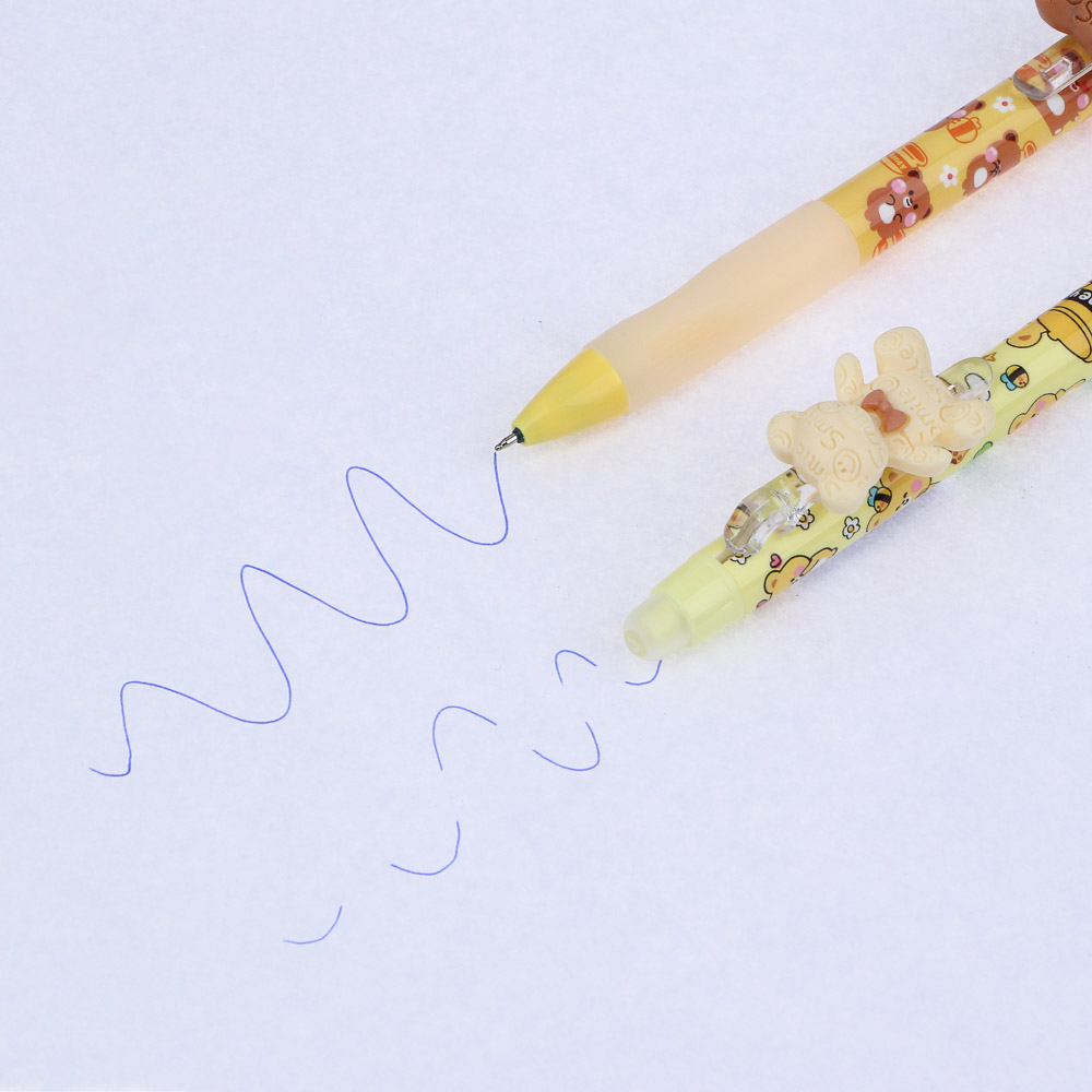 Авторучка гелевая "пиши-стирай" синяя, фигурка на клипе "Мишка", эргономичная накладка, 2 дизайна, арт.№ 591-210