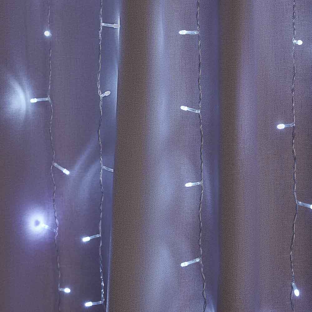 Гирлянда уличная занавес 2x1,5 м СНОУ БУМ, 272 LED ламп, белое свечение, ПВХ прозрачный, мерцание, коннектор, 220В, арт.№ 351-627