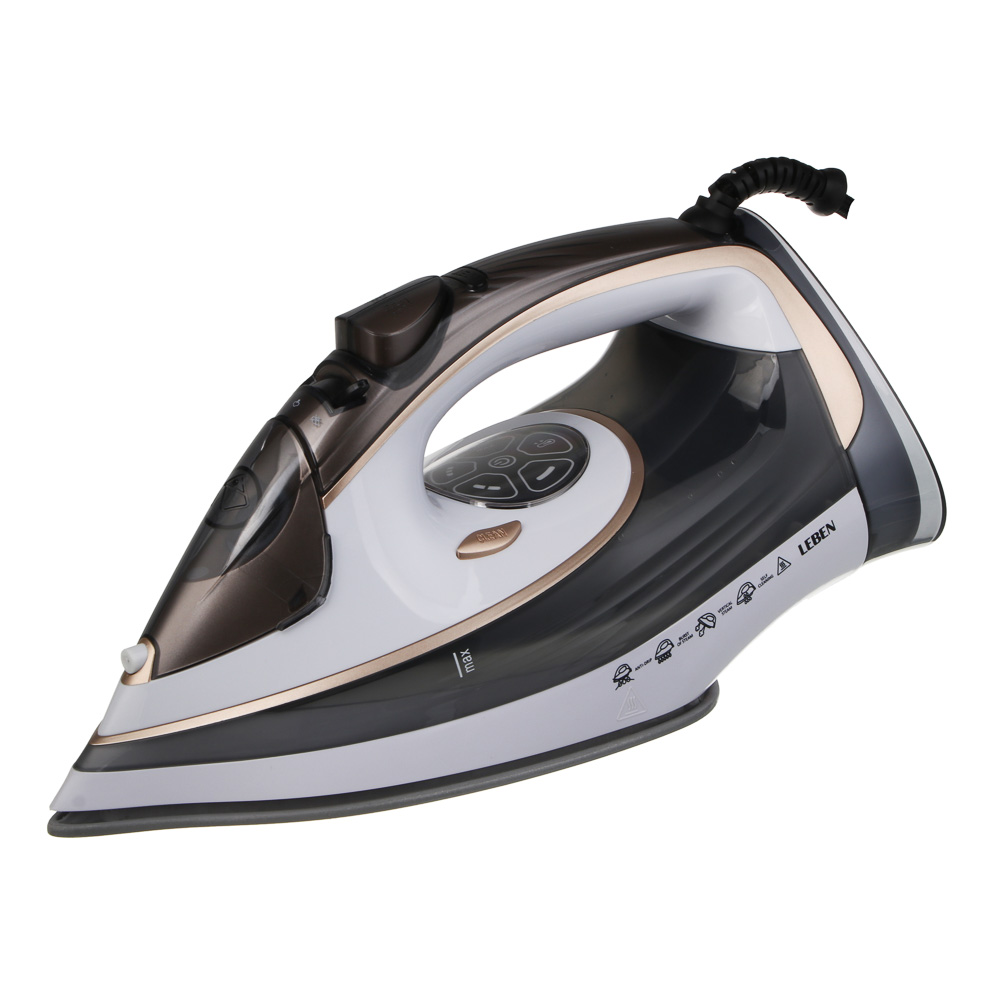 LEBEN Утюг с отпаривателем 3000 Вт, керамика, цифр. дисплей (антинакипь, антикапля, автоотключение), арт.№ 249-065