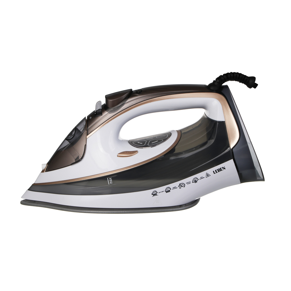 LEBEN Утюг с отпаривателем 3000 Вт, керамика, цифр. дисплей (антинакипь, антикапля, автоотключение), арт.№ 249-065