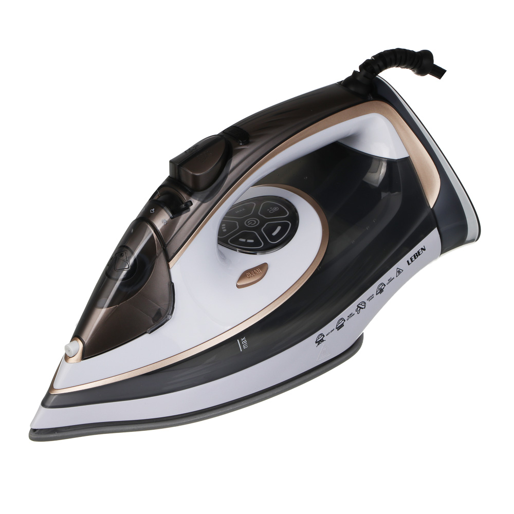 LEBEN Утюг с отпаривателем 3000 Вт, керамика, цифр. дисплей (антинакипь, антикапля, автоотключение), арт.№ 249-065