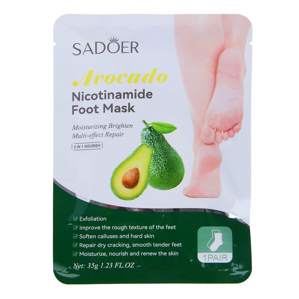 SADOER Маска-носочки для ног отшелушивающая, 35 гр, ниацинамид и авокадо, арт.№ 022-305