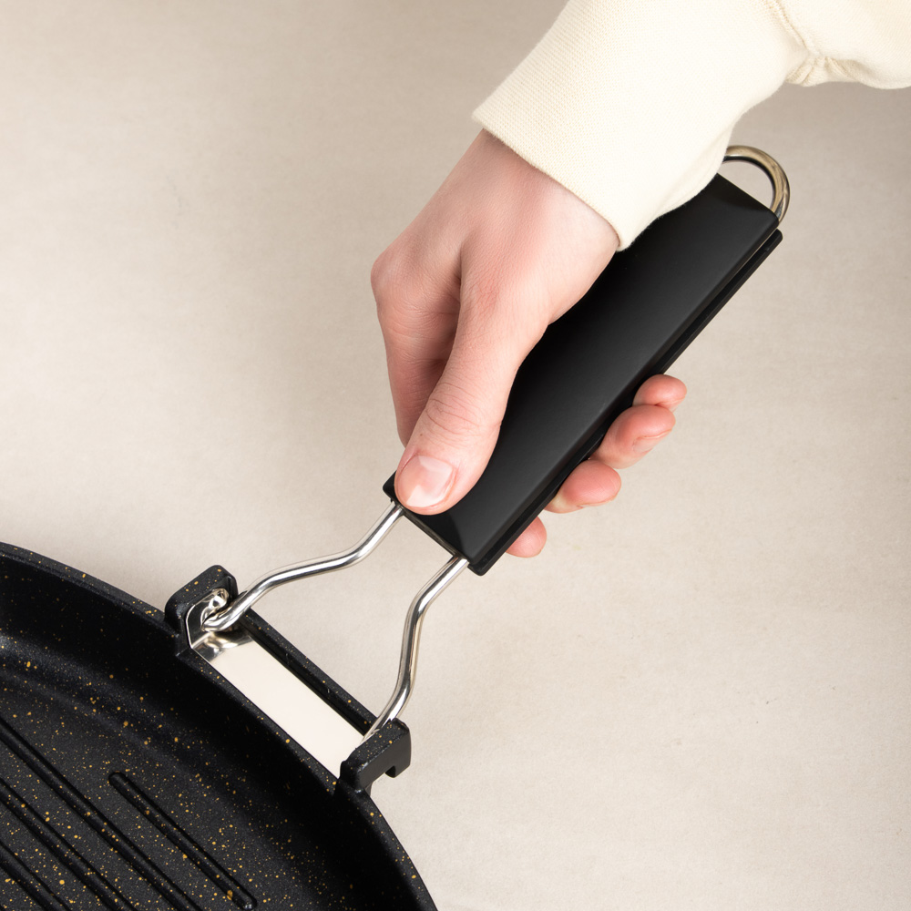 SATOSHI Кобальт Сковорода-гриль литая а/приг. покр. Мрамор, 24х24см, индукция, складная ручка, арт.№ 846-384