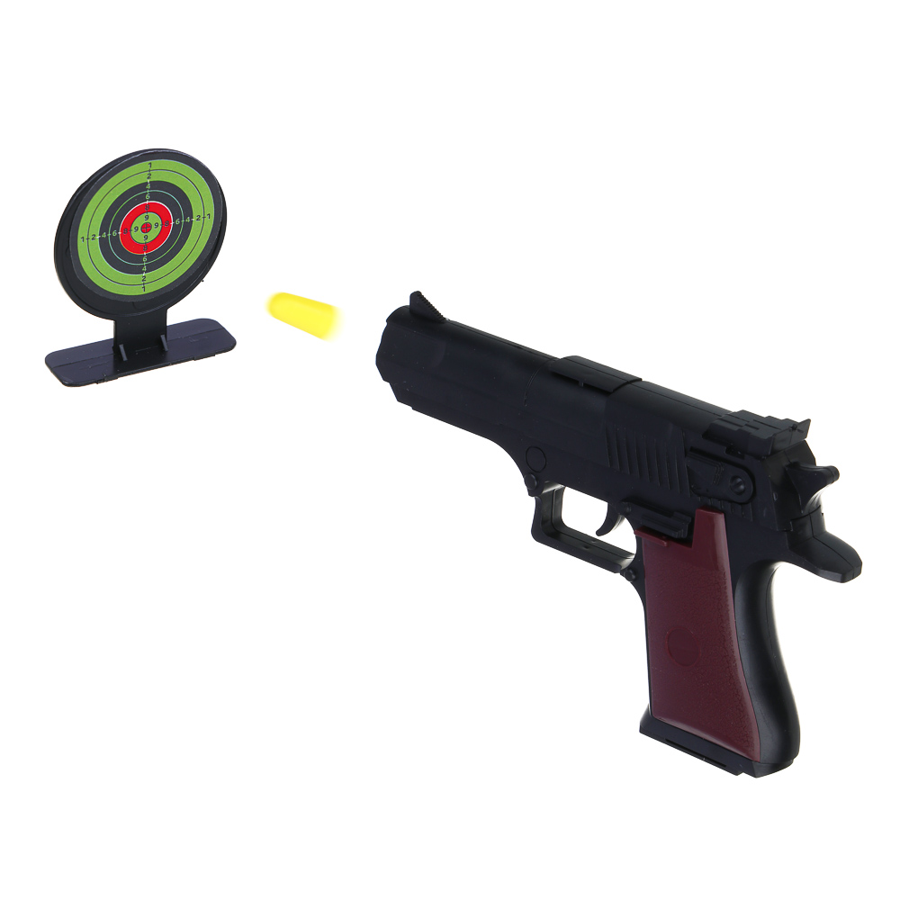 ИГРОЛЕНД Пистолет "Точный выстрел" с мягкими пулями, 12 пуль, 2 цели, TPR, PP, PVC, 19х26х2см, арт.№ 261-741