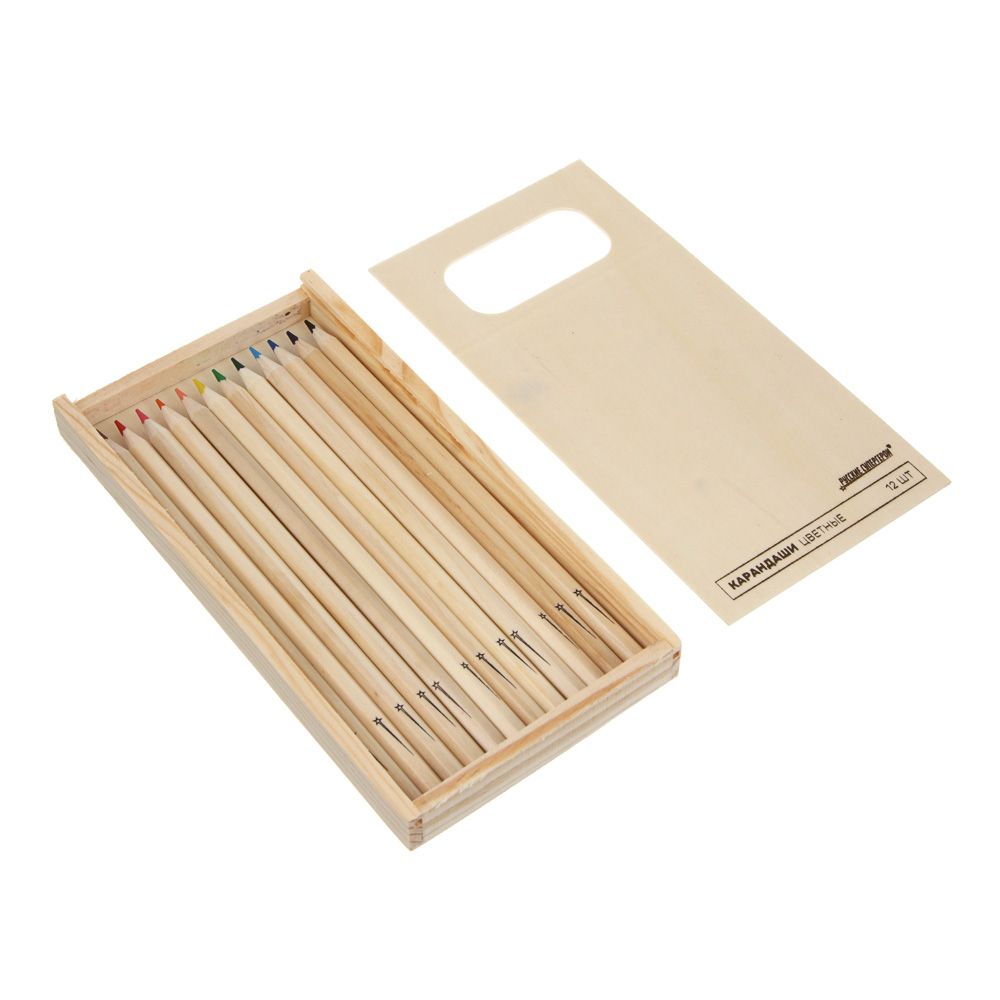 Карандаши 12 цветов, в дерев.пенале BY Русские Супергерои "Свет" натурал. дерево, шестигранные, арт.№ 801-095